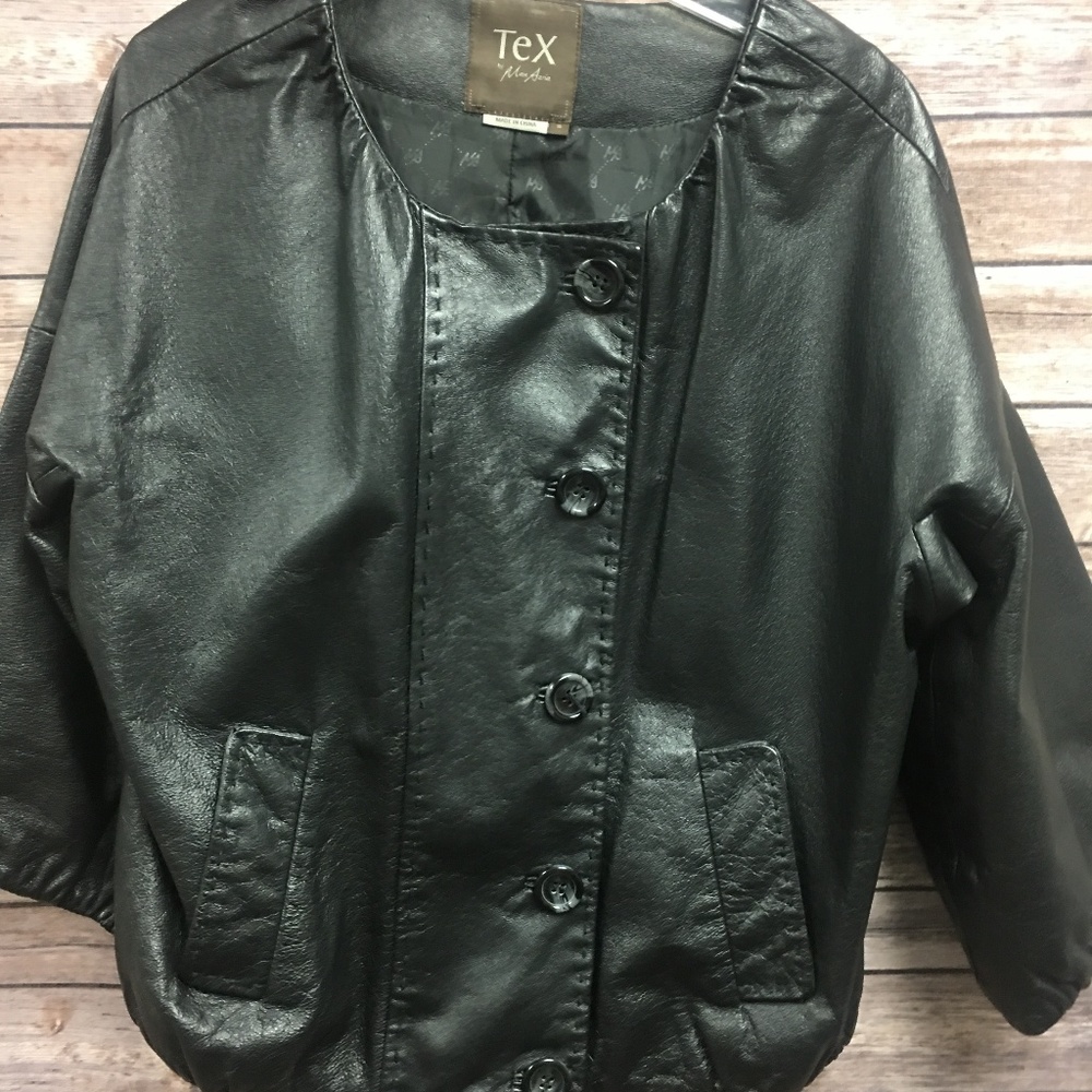 Tex By Max Azria Black Leather Coat Small